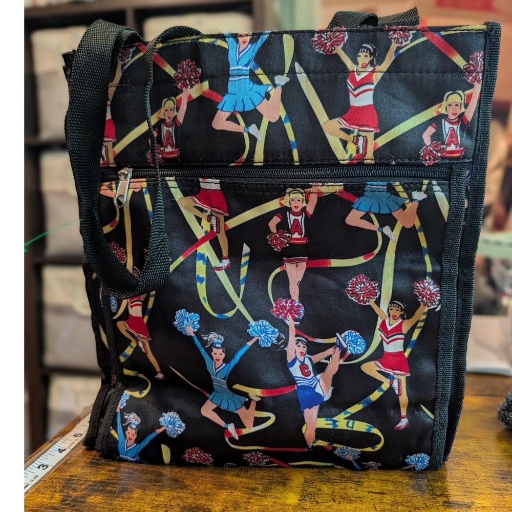 Cheerleader Print Tote Bag Black Shoulder Purse Retro Cheer Dance Y2K Vintage